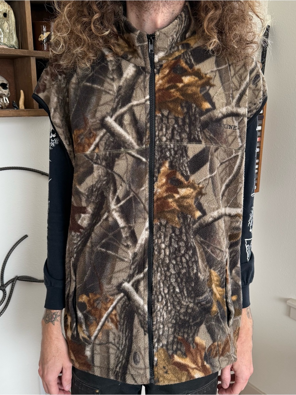 Vintage 90s Y2K Hunting Camo Fleece Zip Up Vest Realtree Hardwoods ~ Size XL
